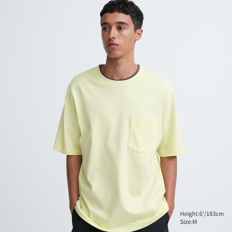 Uniqlo Oversized Pocket Crew Neck Half-Sleeve T-skjorte Herre Gul | 5321-IRKSC