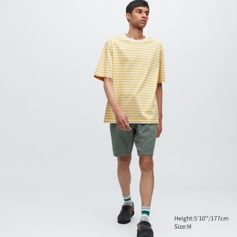 Uniqlo Oversized Stripete Half-Sleeve T-skjorte Herre Gul | 7504-INPHL