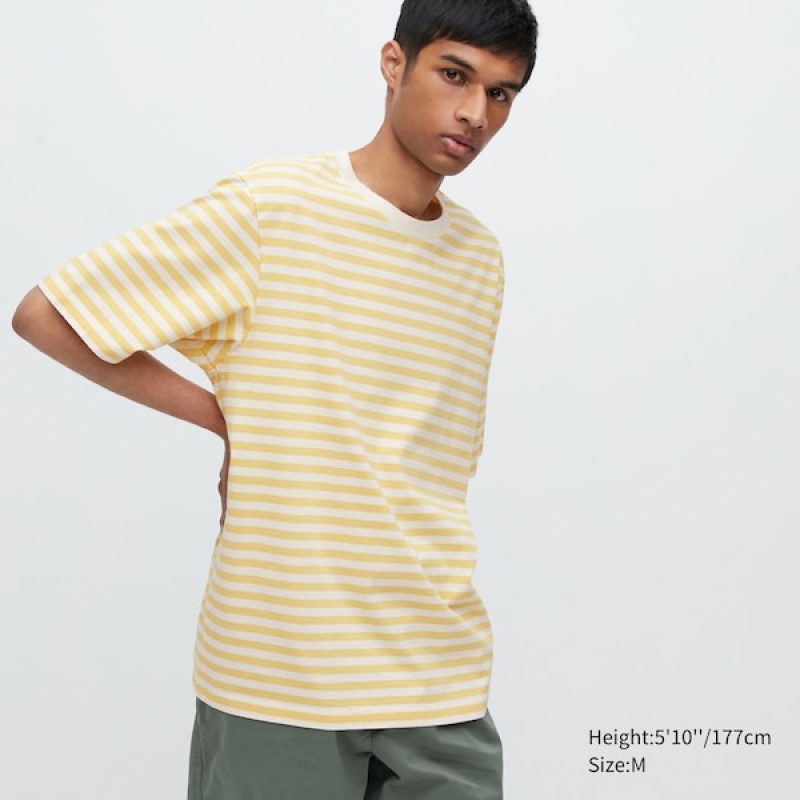 Uniqlo Oversized Stripete Half-Sleeve T-skjorte Herre Gul | 7504-INPHL