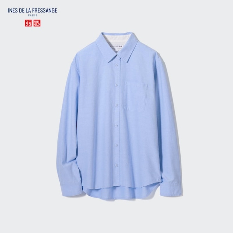 Uniqlo Oxford Long-Sleeve Skjorte Dame Lyse Blå | 8732-PUIBT