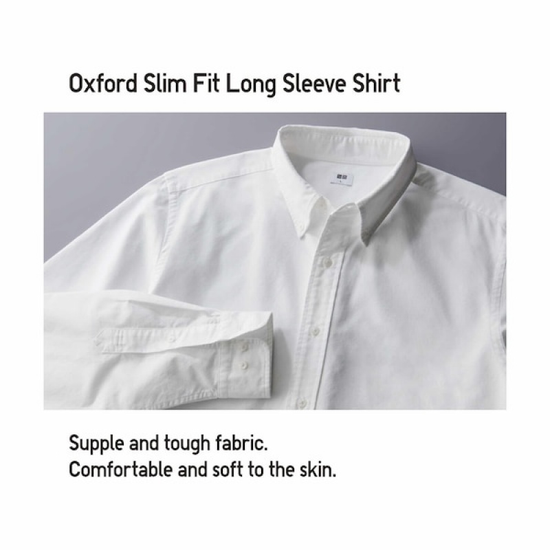 Uniqlo Oxford Slim-Fit Long-Sleeve Skjorte Herre Hvite | 9172-LGNPB