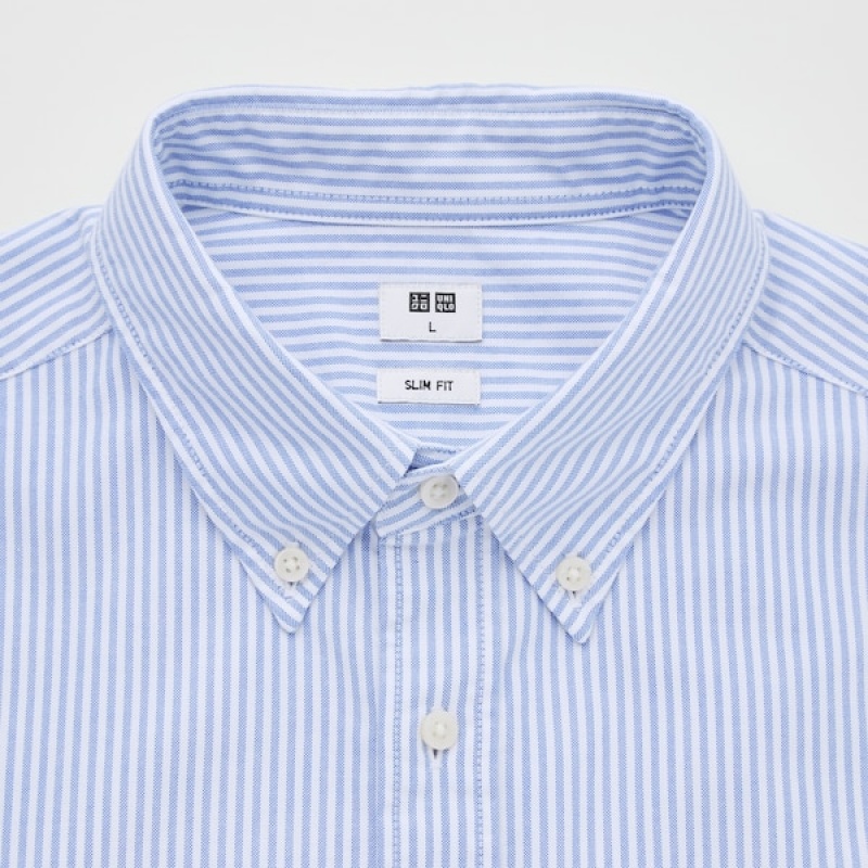 Uniqlo Oxford Stripete Slim-Fit Long-Sleeve Skjorte Herre Blå | 1496-CRLSN