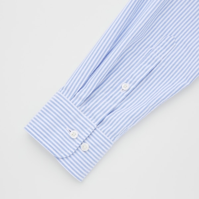 Uniqlo Oxford Stripete Slim-Fit Long-Sleeve Skjorte Herre Blå | 1496-CRLSN