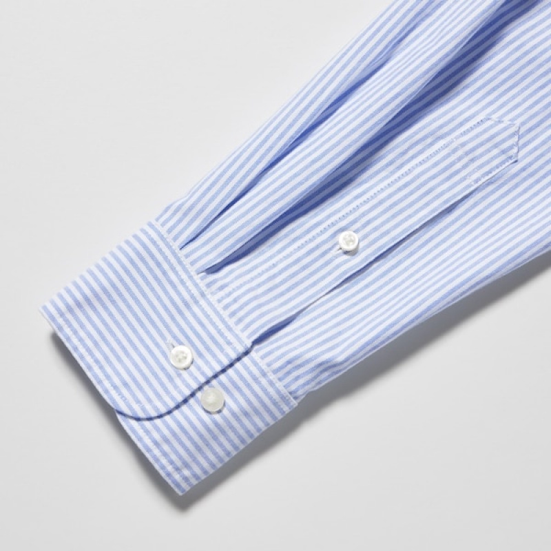 Uniqlo Oxford Stripete Slim-Fit Long-Sleeve Skjorte Herre Blå | 8304-PSQFV