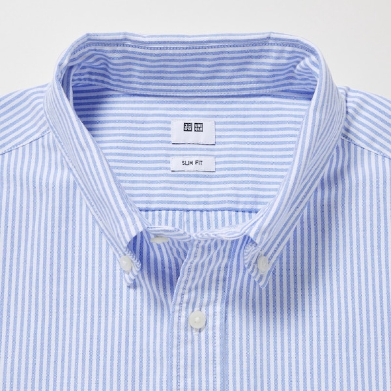 Uniqlo Oxford Stripete Slim Fit Long-Sleeve Skjorte Herre Blå | 0781-TBNJS