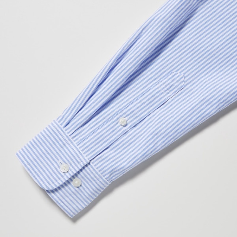 Uniqlo Oxford Stripete Slim Fit Long-Sleeve Skjorte Herre Blå | 0781-TBNJS