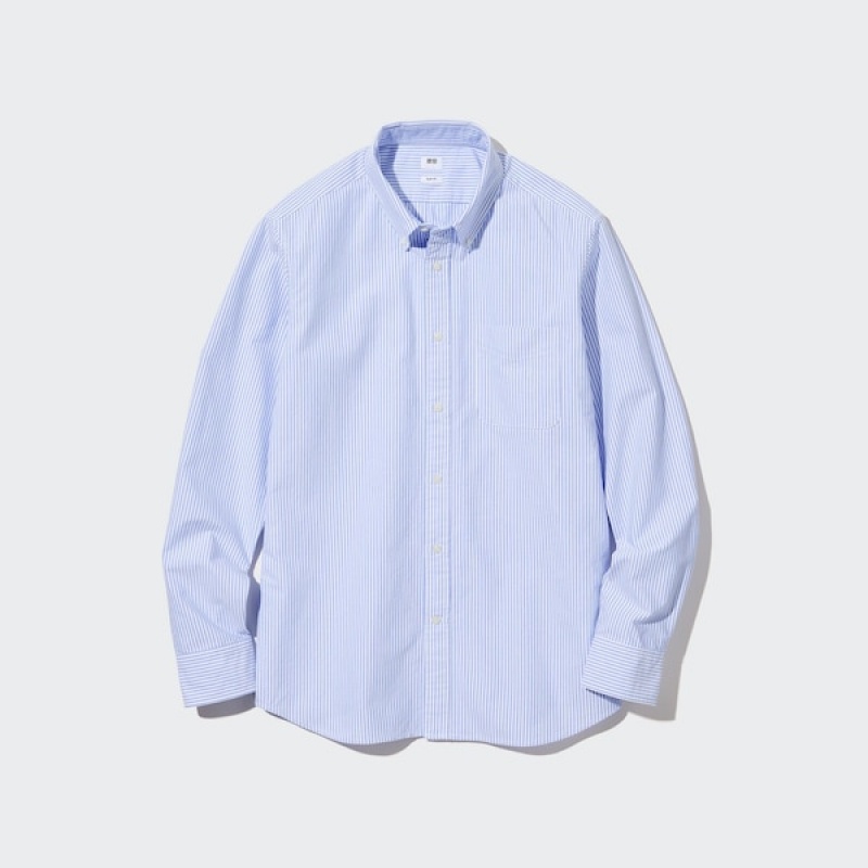 Uniqlo Oxford Stripete Slim Fit Long-Sleeve Skjorte Herre Blå | 0781-TBNJS