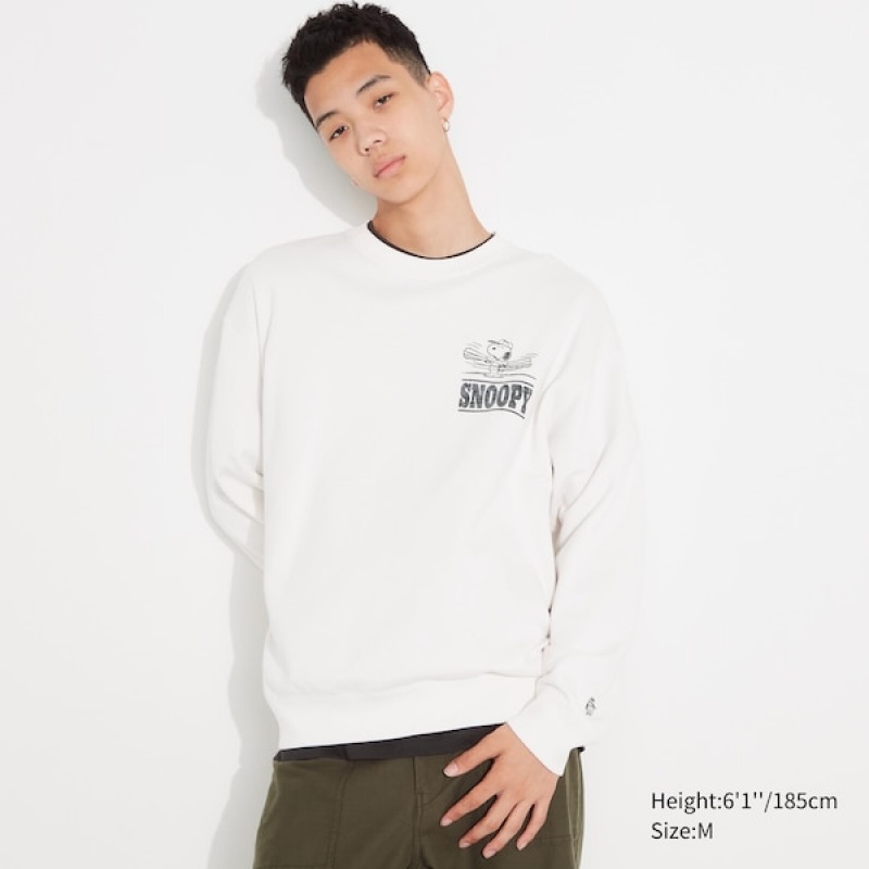 Uniqlo PEANUTS Charlie Brown's Baseball Team Long-Sleeve Gensere Herre Hvite | 5026-ZNFMG