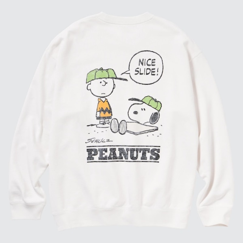 Uniqlo PEANUTS Charlie Brown's Baseball Team Long-Sleeve Gensere Herre Hvite | 5026-ZNFMG