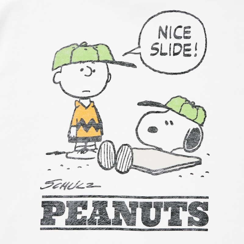 Uniqlo PEANUTS Charlie Brown's Baseball Team Long-Sleeve Gensere Herre Hvite | 5026-ZNFMG