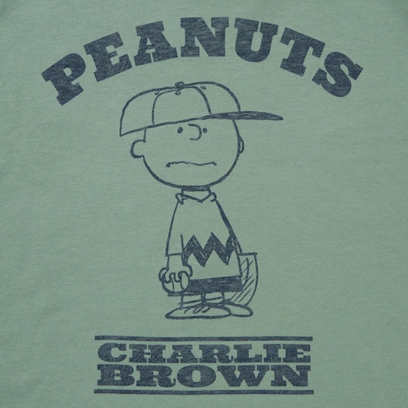 Uniqlo PEANUTS Charlie Brown's Baseball Team Long-Sleeve Gensere Herre Grønn | 8103-FHIMP