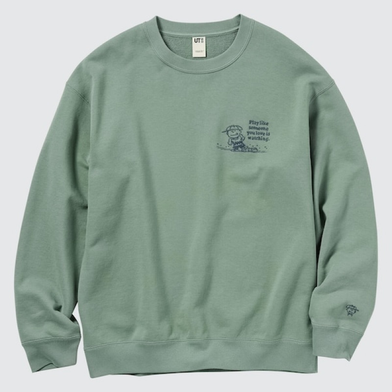 Uniqlo PEANUTS Charlie Brown's Baseball Team Long-Sleeve Gensere Herre Grønn | 8103-FHIMP