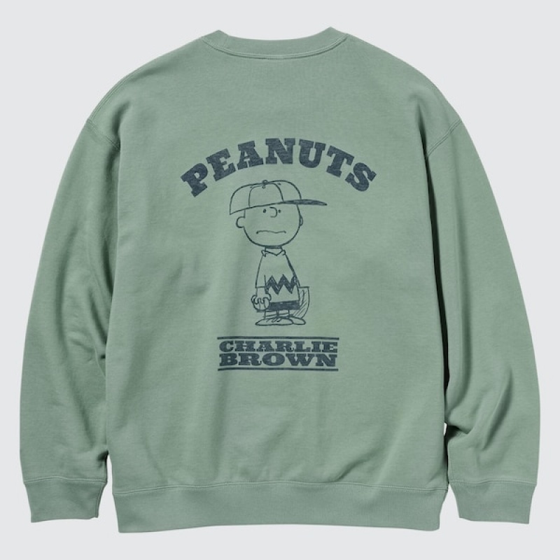 Uniqlo PEANUTS Charlie Brown's Baseball Team Long-Sleeve Gensere Herre Grønn | 8103-FHIMP