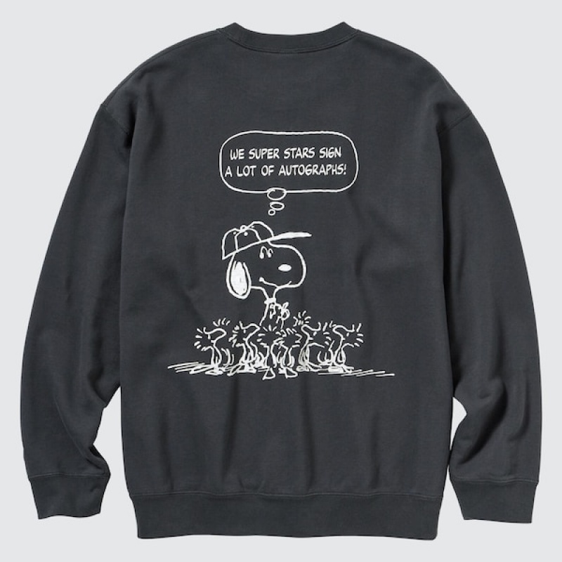 Uniqlo PEANUTS Charlie Brown's Baseball Team Long-Sleeve Gensere Herre Mørke Grå | 9561-WRDUZ