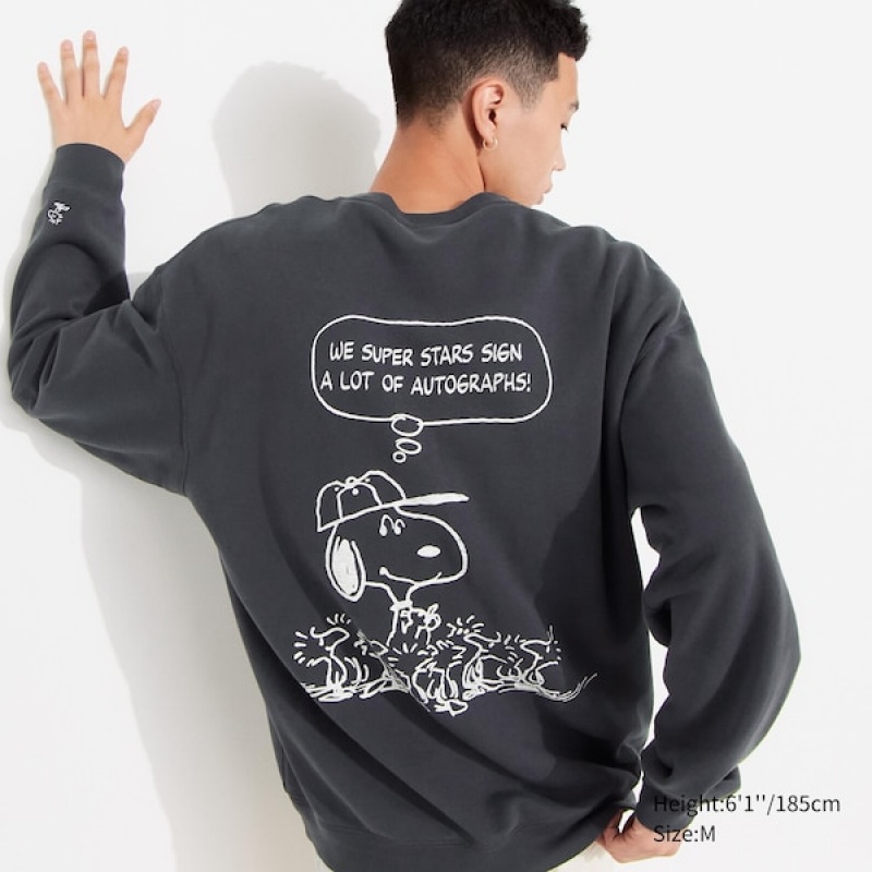 Uniqlo PEANUTS Charlie Brown\'s Baseball Team Long-Sleeve Gensere Herre Mørke Grå | 9561-WRDUZ