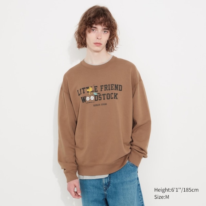 Uniqlo PEANUTS Charlie Brown's Baseball Team Long-Sleeve Gensere Herre Brune | 3984-FHTAM