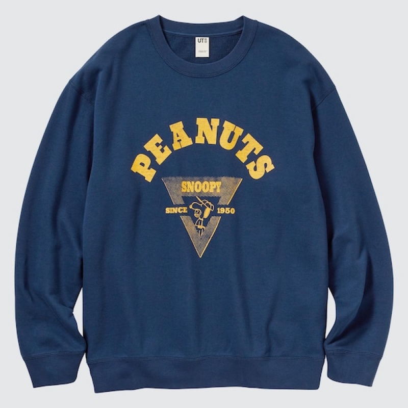 Uniqlo PEANUTS Charlie Brown's Baseball Team Long-Sleeve Gensere Herre Blå | 6829-IOPRG