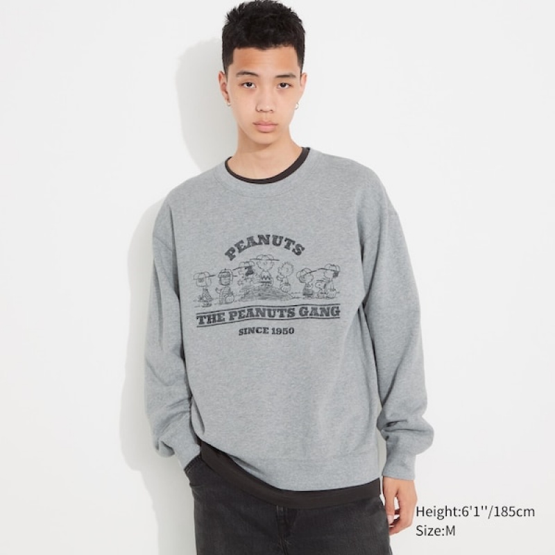 Uniqlo PEANUTS Charlie Brown's Baseball Team Long-Sleeve Gensere Herre Grå | 7489-KUSPN