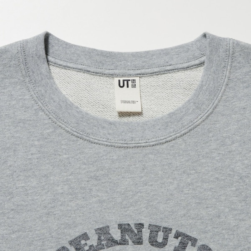 Uniqlo PEANUTS Charlie Brown's Baseball Team Long-Sleeve Gensere Herre Grå | 7489-KUSPN