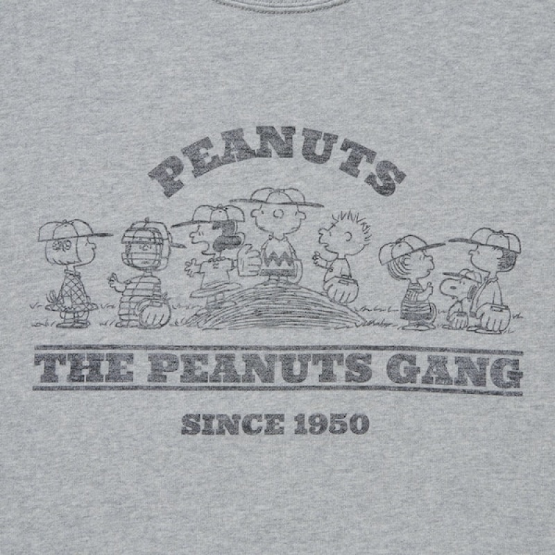 Uniqlo PEANUTS Charlie Brown's Baseball Team Long-Sleeve Gensere Herre Grå | 7489-KUSPN