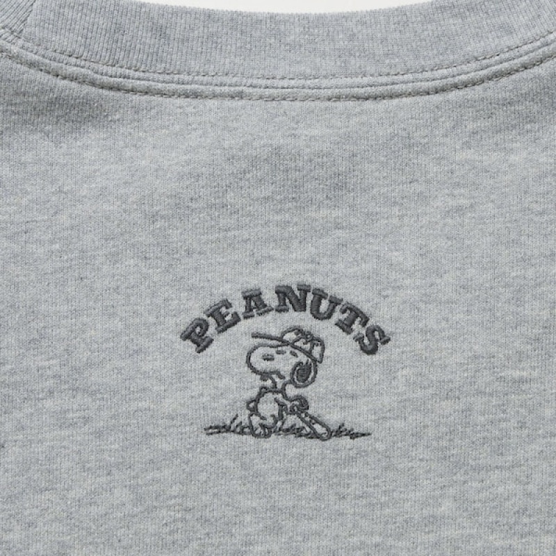 Uniqlo PEANUTS Charlie Brown's Baseball Team Long-Sleeve Gensere Herre Grå | 7489-KUSPN