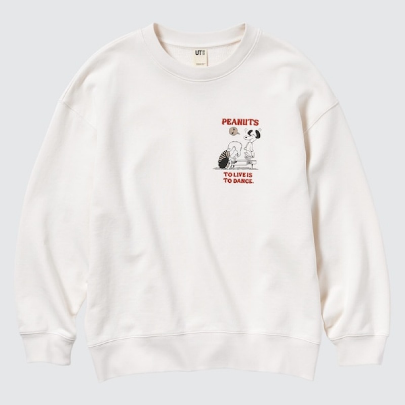 Uniqlo PEANUTS Dance Time with Snoopy Long-Sleeve Gensere Dame Hvite | 6154-WHUNJ