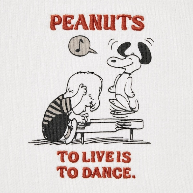 Uniqlo PEANUTS Dance Time with Snoopy Long-Sleeve Gensere Dame Hvite | 6154-WHUNJ