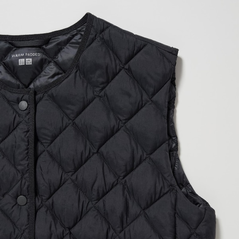 Uniqlo PUFFTECH Vattert Vest Dame Svarte | 2046-AWPOR