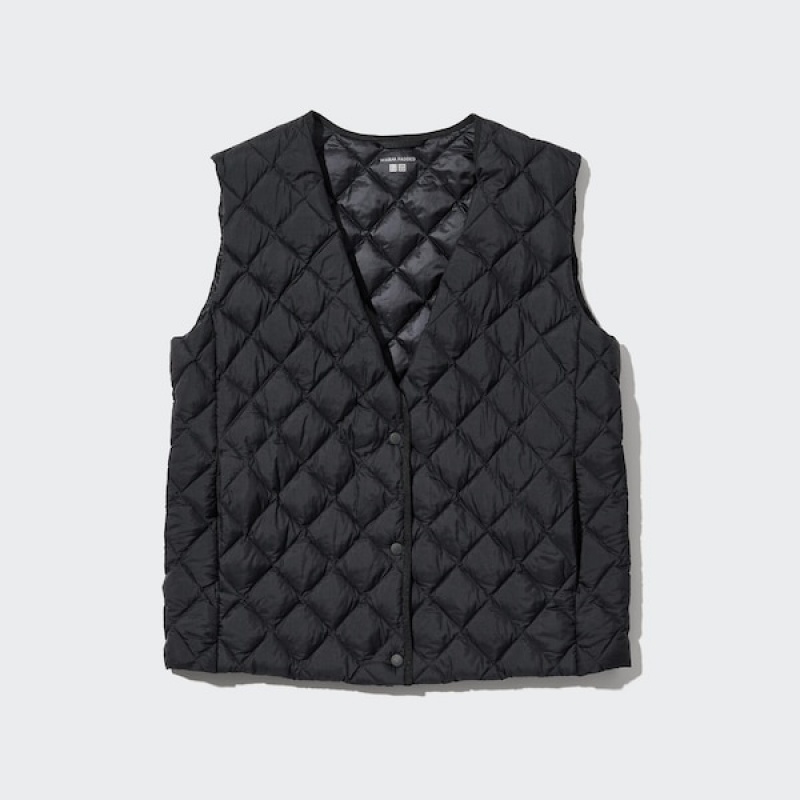 Uniqlo PUFFTECH Vattert Vest Dame Svarte | 2046-AWPOR