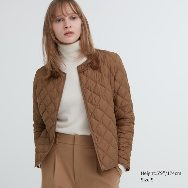 Uniqlo PUFFTECH Vattert jackets Dame Brune | 0489-KZFRQ