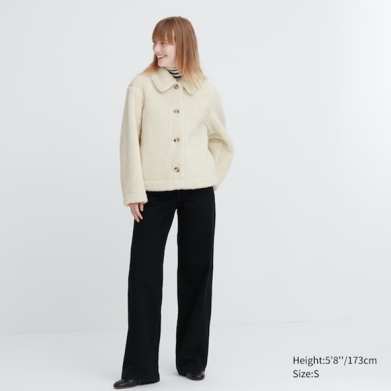 Uniqlo Pile-Forede Fleece jackets Dame Hvite | 9186-SQYPZ