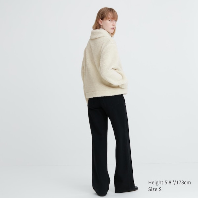 Uniqlo Pile-Forede Fleece jackets Dame Hvite | 9186-SQYPZ