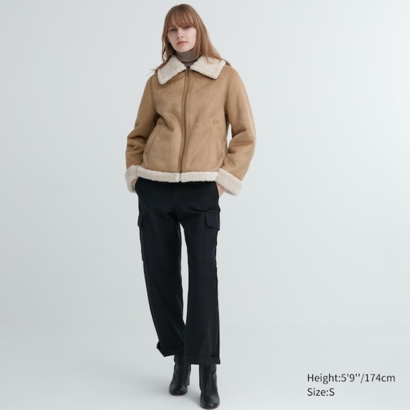 Uniqlo Pile-Forede jackets Dame Beige | 6297-YEPZJ