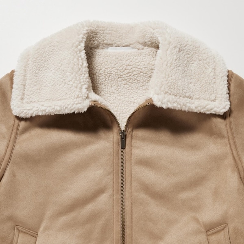 Uniqlo Pile-Forede jackets Dame Beige | 6297-YEPZJ