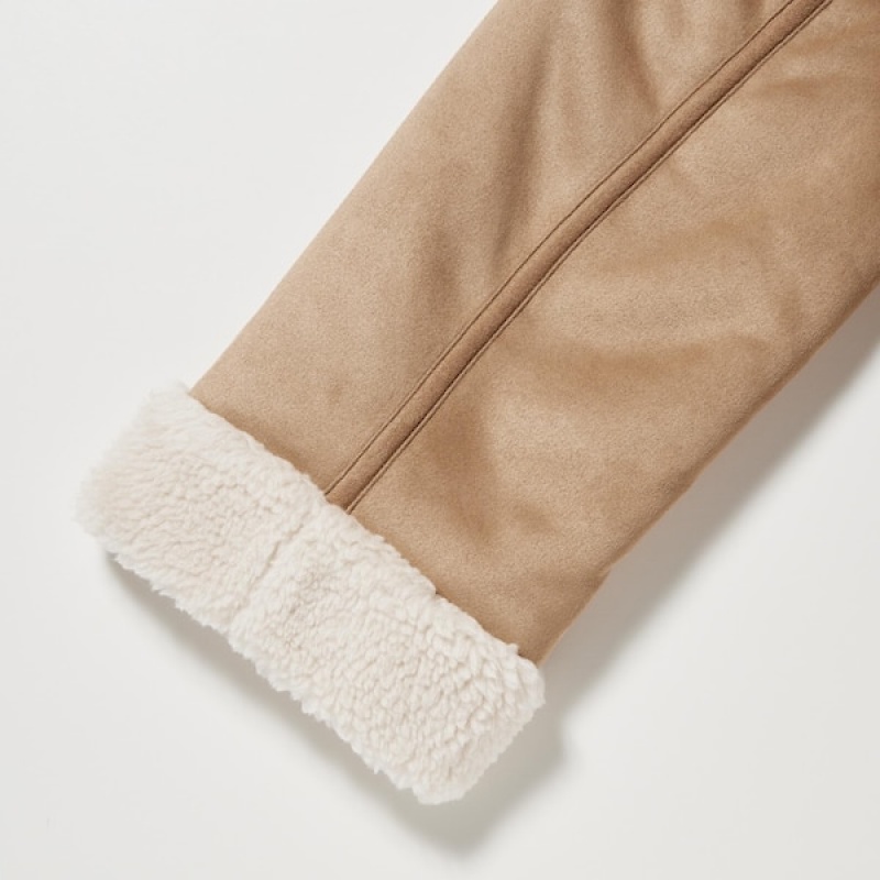 Uniqlo Pile-Forede jackets Dame Beige | 6297-YEPZJ