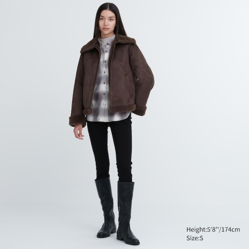 Uniqlo Pile-Forede jackets Dame Brune | 4362-NHWPY