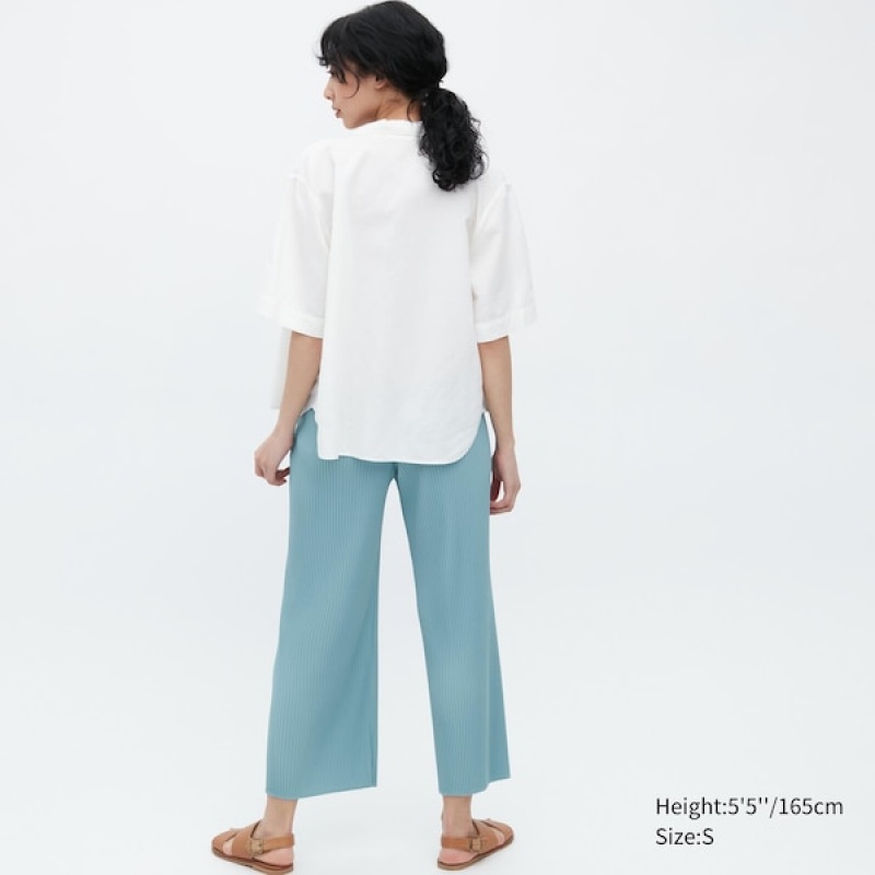 Uniqlo Plissert Rett Bukse Dame Blå | 6241-EKAOP