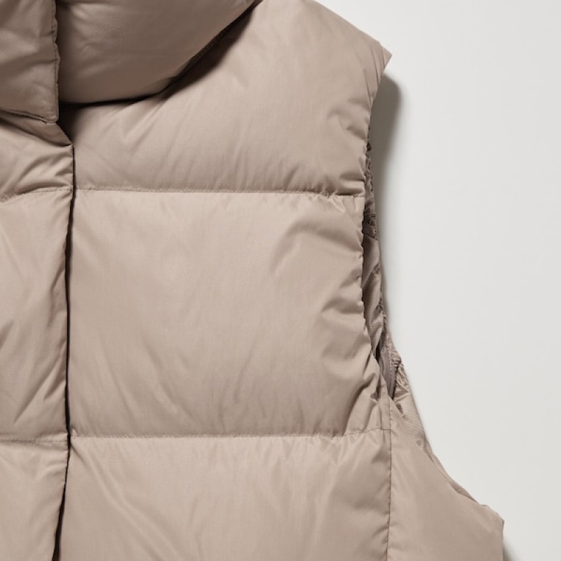 Uniqlo Powder Soft Down Vest Dame Beige | 1642-MDYCK