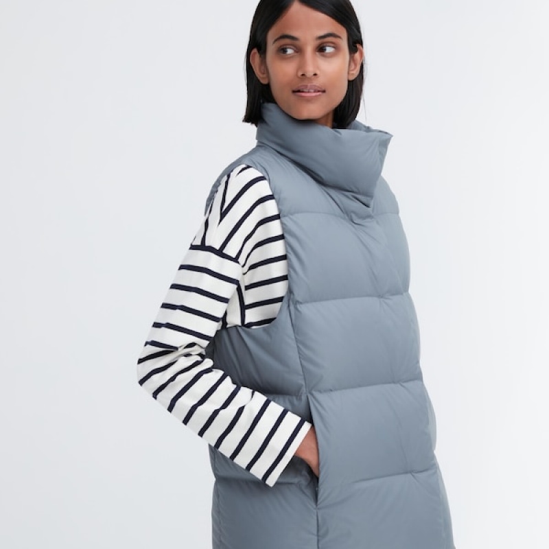 Uniqlo Powder Soft Down Vest Dame Blå | 9615-HNVWG