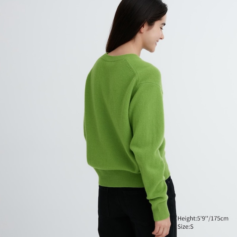 Uniqlo Premium Lambswool Crew Neck Long-Sleeve Gensere Dame Grønn | 5720-QTNGB