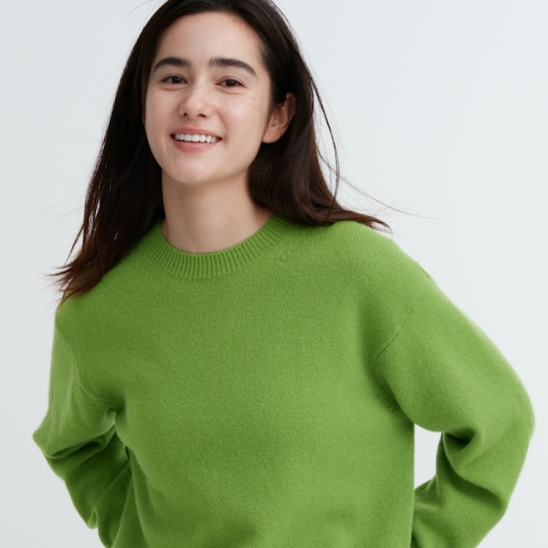 Uniqlo Premium Lambswool Crew Neck Long-Sleeve Gensere Dame Grønn | 5720-QTNGB