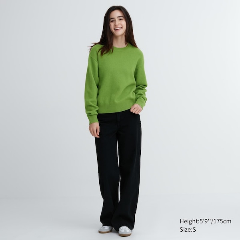 Uniqlo Premium Lambswool Crew Neck Long-Sleeve Gensere Dame Grønn | 5720-QTNGB