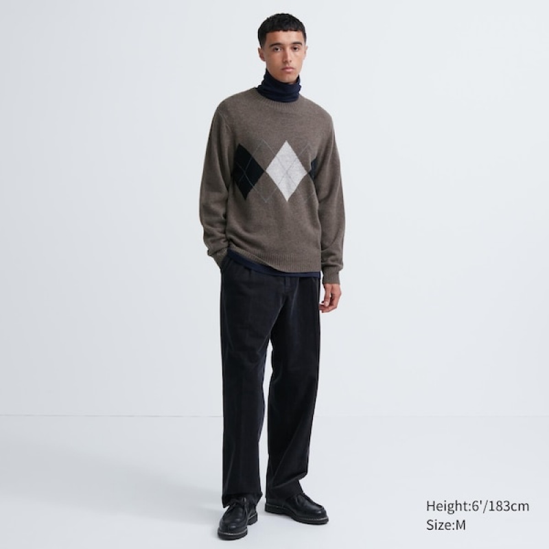 Uniqlo Premium Lambswool Crew Neck Long-Sleeve Gensere Herre Brune | 9872-MKVEW