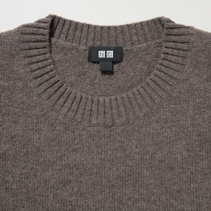 Uniqlo Premium Lambswool Crew Neck Long-Sleeve Gensere Herre Brune | 9872-MKVEW