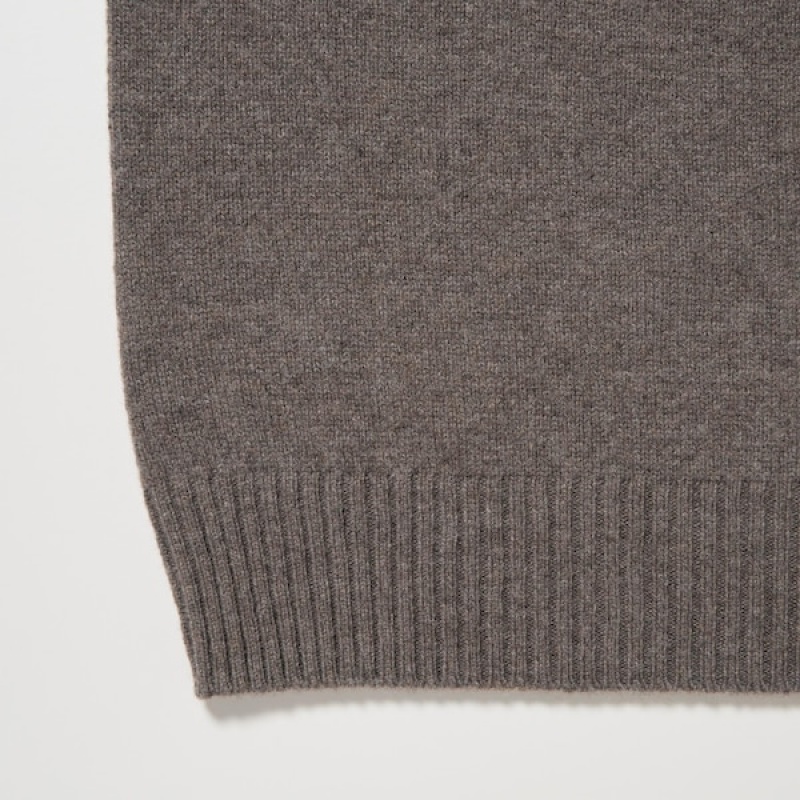 Uniqlo Premium Lambswool Crew Neck Long-Sleeve Gensere Herre Brune | 9872-MKVEW