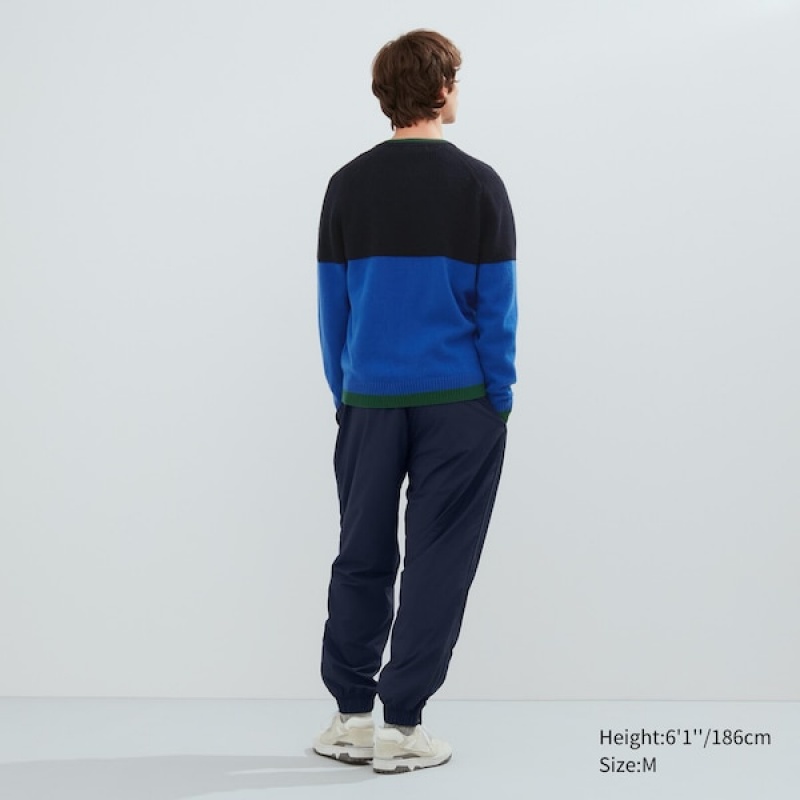 Uniqlo Premium Lambswool Crew Neck Long-Sleeve Gensere Herre Svarte Blå | 0867-HBVKU