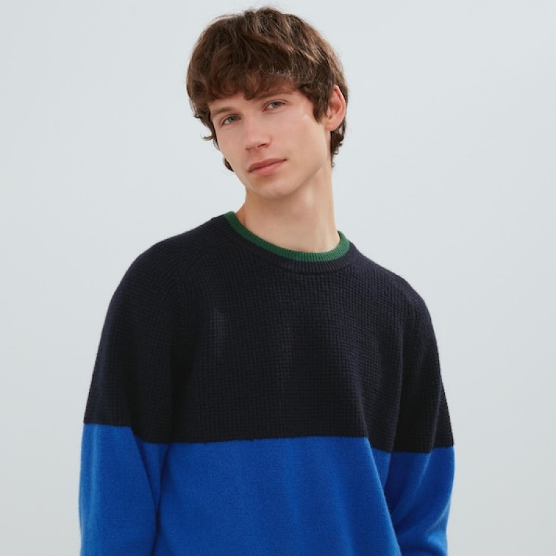 Uniqlo Premium Lambswool Crew Neck Long-Sleeve Gensere Herre Svarte Blå | 0867-HBVKU