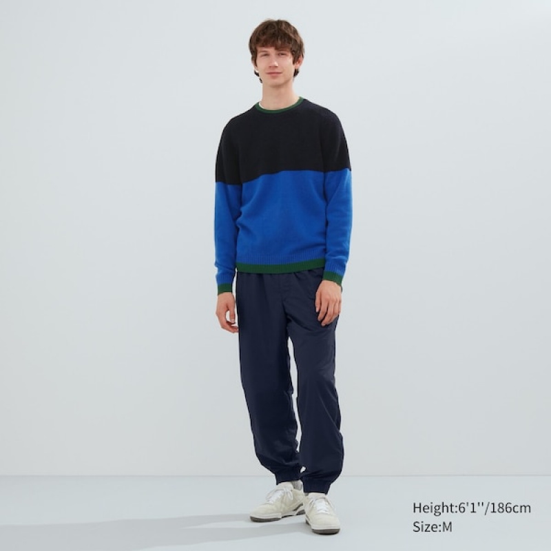 Uniqlo Premium Lambswool Crew Neck Long-Sleeve Gensere Herre Svarte Blå | 0867-HBVKU