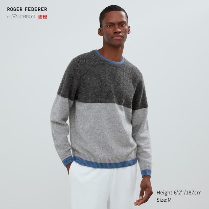 Uniqlo Premium Lambswool Crew Neck Long-Sleeve Gensere Herre Mørke Grå | 9504-DIRHN