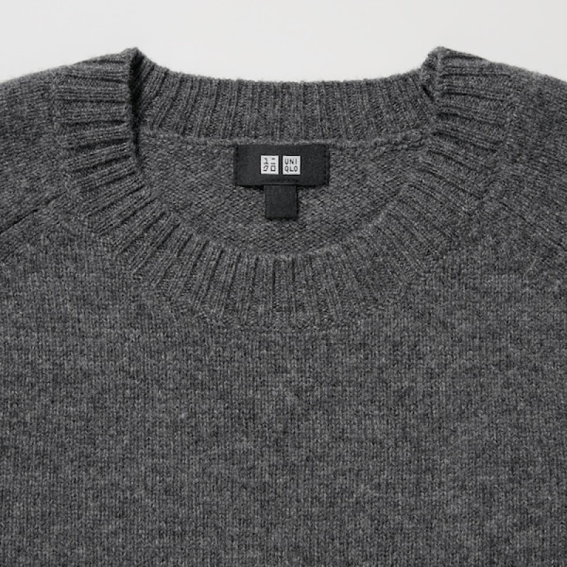 Uniqlo Premium Lambswool Crew Neck Long Sleeve Gensere Herre Mørke Grå | 3852-ZBQOP